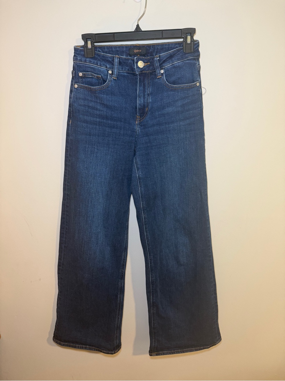 Quince Bella Stretch Wide Leg Jeans 30" Inseam Midnight Blue Dark Wash Size 25
